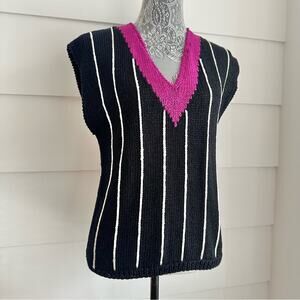 Vintage 80s Striped V Neck Sweater Vest Pullover Sweater